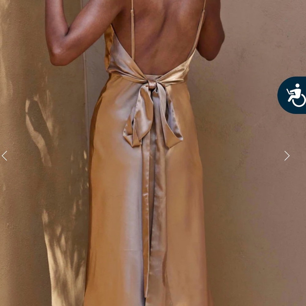Chic Satin Midi Dress in Gold - Picture 3 of 11
